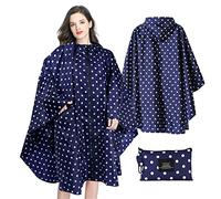 Lively Life Poncho de pluie imperméable pour adultes, multi-usages Cape de pluie avec capuche Packable Toile d'abris au sol, idéale pour le camping en plein air, la pêche, Points bleus, L/XL