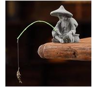 livelyfish Statue de pêcheur d'aquarium - Décoration Zen Asiatique - Figurines de pêche assises - Grès - Décoration Vintage pour Aquarium, Pot de Poissons, Jardin, Maison - Décoration Japonaise (C2)