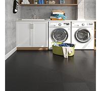 Livelynine 16 Dalles PVC Adhesives Sol Noires Imperméable Lino Sol Cuisine 30CM X 30CM Revetement de Sol Adhesif pour Sol Salle de Bain Lame PVC Adhesive Noir Dalle PVC Sol Autocollant Salon Toilette