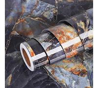 Livelynine 40CM X 10M Papier Peint Noir/Or/Bleu Moderne Adhésif Autocollant Sticker Imperméable PVC pour Salle de Bain Cuisine Meuble Évier Placards Étagère Coiffeuse Porte Chambre Salon Mur