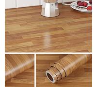 Livelynine 40CMx10M Papier Adhesif pour Meuble Bois Marron Clair Imperméable Revetement Adhesif Meuble Cuisine Film Adhesif pour Meuble Bois Papier Vinyl Adhesif pour Table Credence Adhesive Penderie