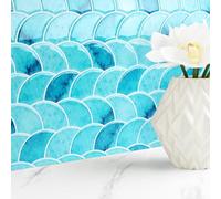 Livelynine Carrelage Adhesif Mural Cuisine 3D Effet Mer Vague Bleu 30x30CM Credence Adhesive pour Cuisine Bleu Pastel 16 Dalles Credence Adhesive Salle de Bain Crédence Adhésive Résistant à la Chaleur