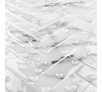 Livelynine Credence Adhesive pour Cuisine Marbre Blanc 3D Effet Chevrons Carrelage Adhesif Mural Salle de Bain Marbre Gris Clair 30x30CM Dalle PVC Adhesive Murale Salle de Bain WC Cheminée, 4 Dalles