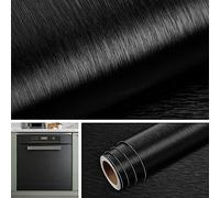 Livelynine Credence Adhesive pour Cuisine Noir Effet Inox Brossé Papier Adhesif pour Meuble Cuisine Brossé Noir Table Armoire Autocollant Frigo Réfrigérateur Noir Film Adhesif Lave Vaisselle 40CMx2M