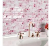 Livelynine Credence Cuisine Adhesive 3D Dalle PVC Adhesive Murale Salle de Bain Rose Blanc Imperméable Carrelage Adhesif Mural Cuisine Rose Marbre 30x30CM 16 Pièces Carreaux Adhesif Salle de Bain