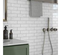 Livelynine Epais Carrelage Adhesif Mural Cuisine Marbre Gris Clair Imperméable Credence Adhesive Salle de Bain Blanc 30x30CM Dalle PVC Adhesive Murale Effet Marbre 16 Dalles Stickers Carrelage Blanc