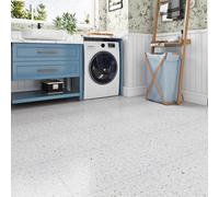 Livelynine Lino Sol Adhesif Gris Clair Effet Terrazzo Dalle PVC Adhesive Sol Salle de Bain 30x30CM Dalle Adhesive Sols Cuisine 16-Dalles Lavable Parquet Adhesif Sols pour Chambre Toilette Marbre Clair