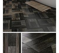 Livelynine Lino Sol Adhesif Noir Anthracite Dalle PVC Adhesive Sol Imitation Bois 30x30CM 32-Dalles Imperméable Revetement de Sol PVC pour Cuisine Salle de Bain Parquet Adhesif Sol Salon Chambre