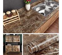 Livelynine Papier Adhésif Marbre Brun de 40CM*10M Rouleau Adhésif Décoratif en PVC Amovible Étanche Rouleau Adhésif pour Meuble Cuisine Salle de Bain Bureau Bibliothèque Table Placard