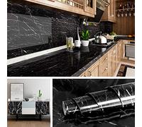 Livelynine Papier Adhésif Marbre Noir de 40CM*10M Papier Vinyle Autocollant Amovible Durable Décoratif Papier Adhésif pour Meuble pour Cuisine Bureau Salle de Bain Comptoir Armoire Chambre