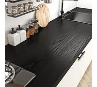 Livelynine Papier Adhésif pour Meuble Bois Noir Cuisine Salon Porte Mur Papier Peint Adhésif Bois Noir Amovible Lavable Décoratif Autocollant Revêtement Plan de Travail Adhésif de 40CM*2M