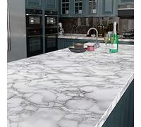 Livelynine Papier Adhésif pour Meuble Marbre Blanc et Gris Clair de 40CM*5M Revêtement Plan de Travail Adhésif Amovible Imperméable Décoratif Stickers Meuble Cuisine Salle de Bain Table Placard