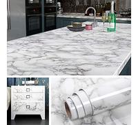 Livelynine Papier Adhésif pour Meuble Marbre Blanc et Gris de 60CM*5M Revêtement Plan de Travail Décoratif Amovible Lavable Papier Vinyle Autocollant pour Armoire de Cuisine Comptoir Cheminée