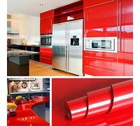 Livelynine Papier Adhésif pour Meuble Rouge Brillant de 40 CM*10 M Papier Adhésif pour Meuble en PVC Décoratif Durable Étanche Sticker Meuble pour Armoire de Cuisine Tiroir Placard Bibliothèque Table