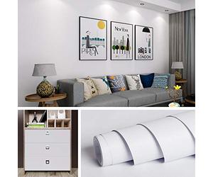 Livelynine Papier Peint Adhésif Blanc Uni de 40CM*5M Papier Peint Adhésif Mural Décoratif Amovible Étanche Lavable Stickers Meubles pour Cuisine Salon Salle de Bain Chambre Placard Armoire Comptoir