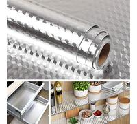 Livelynine Papier Peint Adhésif Cuisine Aluminium de 40CM*5M Résistant à l’Huile Imperméable Lavable Amovible Papier Peint Aluminium Adhésif pour Cuisine Armoire Réfrigérateur Crédence Placard