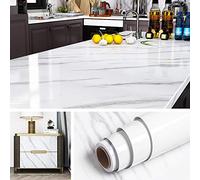Livelynine Papier Peint Adhésif de 60CM*5M Effet Marbre Blanc et Gris Clair Rouleau Adhésif Décoratif Imperméable Amovible Lavable Papier Adhésif pour Meuble Cuisine Plan de Travail Étagère Placard