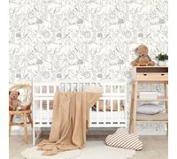 Livelynine Papier Peint Adhesif Mural Enfant Motif Animaux Beige 44.5CMx7M Papier Peint Autocollant Mural Chambre Garçon Fille Vinyle Adhesif Meuble Enfant Motif Lion éléphant Film Adhésif pour Meuble