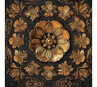 Livelynine Papier Peint Adhesif Mural Fleur Noir et Doré Faux Carreaux 3D Effet Papier Peint Autocollant Mural Chambre Salon Vinyle Adhesif Meuble Cuisine Armoire Fleur Noir et Or Luxe 44.5CMx2M