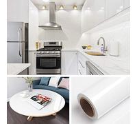 Livelynine Papier Peint Blanc Pailleté Rouleau Adhésif Décoratif Amovible Lavable Mural Papier Adhésif pour Meuble Cuisine Blanc Brillant Salle de Bain Armoire Comptoir Table de Chevet de 40CM*2M