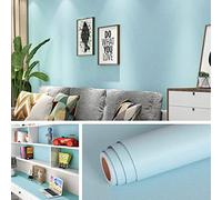 Livelynine Papier Peint Bleu Clair 40CMx10M Papier Peint Adhesif Mural Salon Moderne Bleu Ciel Rouleau Adhesif Decoratif Mural Chambre Adulte Enfant Fille Garçons Film Adhésif pour Meuble Cuisine Mat