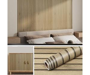 Livelynine Papier Peint Bois 3D Imperméable Papier Peint Adhesif Mural Salon Chambre Salle de Bain 60CMx500CM Papiers Peints Tasseau de Bois Marron Revetement Mural Adhesif Moderne Skandi