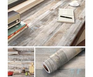 Livelynine Papier peint en bois rustique 40 cm x 5 m Vinyle adhésif mural cuisine chambre bois clair résistant à la chaleur comptoir cuisine meubles porte