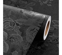 Livelynine Papier peint floral noir à décoller et à coller Motif fleurs en relief 15,8 x 78,8 cm
