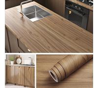 Livelynine Revêtement Plan de Travail Adhésif 60x500CM pour Meuble Bois Marron, Film Autocollant Effet Bois pour Cuisine Table Bureau Portes