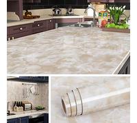 Livelynine Revêtement Plan de Travail Adhésif 90CMx5M Credence Adhesive pour Cuisine Impermeable Papier Peint Mural Marbre Beige pour Meuble Granit Rouleau Decoratif
