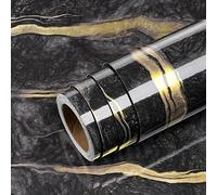 Livelynine Revêtement Plan de Travail Adhésif Cuisine Marbre Noir et Or 500x90CM Imperméable Vinyle Adhesif Meuble Cuisine Table Papier Peint Adhesif Mural Salle de Bain Rouleau Adhésif pour Meuble