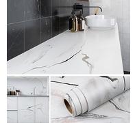Livelynine Revêtement Plan de Travail Blanc avec Veine Rose Poudré Imperméable Credence Adhesive Effet Marbre Papier Adhesif pour Meuble Cuisine Complete Marbre 40CMx2M