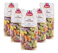 LIVERA - Papillon 6 couleurs pâtes de semoule de blé dur, pâtes à séchage lent, pâtes italiennes, fabrication artisanale, pack de 5 x 500gr
