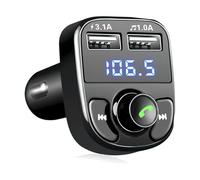 LIVERO Transmetteur FM, kit adaptateur de voiture Bluetooth sans fil avec 2 ports USB, chargeur de voiture, lecteur MP3, support carte TF et disque