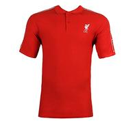 Liverpool FC Polo officiel manches courtes, logo avant et imprimé sur les côtés. Couleur rouge avec détails de couleur blanche. Coton et polyester. Tailles adulte et garçon.