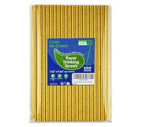 Lives on Green 100 pailles en papier doré compostable de 7,75 pouces - pour les boissons, les cocktails, les fêtes, les mariages et la décoration