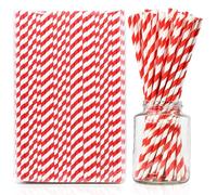 Lives on Green 30,5 x 0,8 cm, pailles en papier jetables extra-longues et larges pour smoothies, milk-shakes et grandes boissons - rayées rouges, 100 pièces, biodégradables