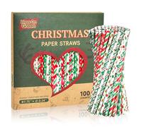 Lives On Green Lot de 100 pailles en papier biodégradables jetables, 19,7 cm, pour le Nouvel An, les vacances, les fêtes - 10 motifs colorés