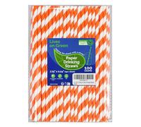 Lives on Green Lot de 100 pailles en papier compostables, 19,7 cm, à rayures, orange/blanc, pour cocktails, jus, café, bars, restaurants