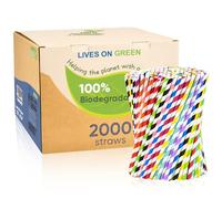 Lives on Green Lot de 2000 pailles jetables en papier coloré de 19,7 cm, 10 couleurs assorties, écologiques et compostables - pour cocktail, fête, restaurant, bar