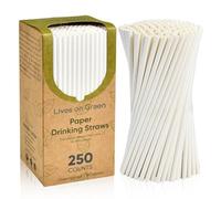 Lives on Green Pailles en papier blanches jetables pour boire, 100% biodégradables et compostables - 19,7 x 0,6cm, 250 pièces