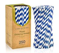 Lives on Green Pailles en papier jetables, 19,7cm x 0,6cm, pour boissons normales, jus de fruits, cocktails - Rayures bleues et blanches, 250 pièces