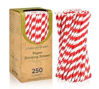 Lives on Green Pailles en papier rayées rouges de 19,7cm pour boire, 0,6cm de diamètre - 100% biodégradables et compostables, 250 pièces