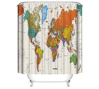 LIVETTY Rideaux de douche en tissu avec 12 crochets, motif carte du monde, villes et pays, rideaux imperméables pour salle de bain, rideaux éducatifs géographiques avec 12 crochets, 182,9 x 182,9 cm