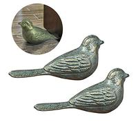 Livfodrm Butée de porte décorative en fonte très résistante avec motif d'oiseau - Lot de 2 butées de porte - Doré et vert