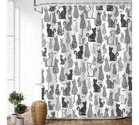 LIVILAN Rideau de douche en tissu noir et blanc avec 12 crochets pour salle de bain - Cadeau pour les amoureux des chats - Lavable en machine - 183 x 198 cm (l x H)
