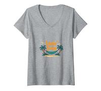 Livin' Easy Tropical Beach Hamac Vacances T-Shirt avec Col en V, Femme, Gris Chiné, XL