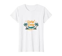 Livin' Easy Tropical Beach Hamac Vacances T-Shirt, Femme, Blanc, L