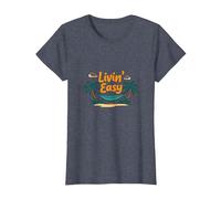 Livin' Easy Tropical Beach Hamac Vacances T-Shirt, Femme, Bleu Chiné, XS