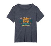 Livin' Easy Tropical Beach Hamac Vacances T-Shirt, Femme Grandes Tailles, Bleu Chiné, 1X